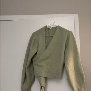 & Other Stories Sage Green Wrap V-Neck Sweater